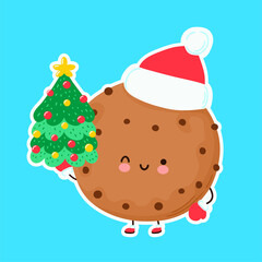Cute happy funny christmas cookie. Vector cartoon character hand drawn style illustration. Christmas, New Year concept