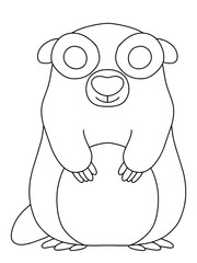 Happy little groundhog stock vector illustration. Groundhog Day funny coloring page for kids and adults. Traditional february event to forecast black and white mascot illustration. One of a series