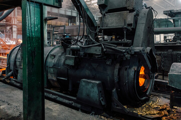 Fototapeta na wymiar Iron pipe centrifugal pipe casting machine at the foundry