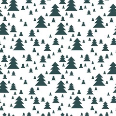 Snowy winter pine forest vector seamless pattern. Minimalistic green and white natural irregular pattern. Monochrome endless texture for textile, fabric, wrapping, scrapbook and more. One of a series