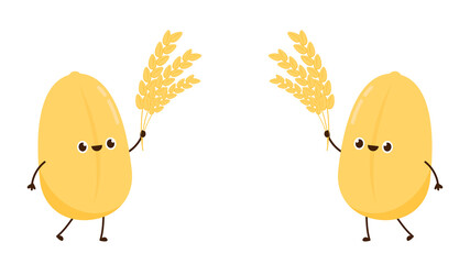 Rice character design. rice vector on white background. rice seed.