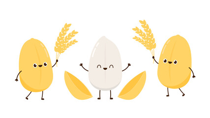 Rice character design. rice vector on white background. rice seed.