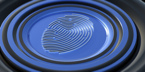 Car lock key fingerprint technology. Finger scanner button blue color. 3D illustration
