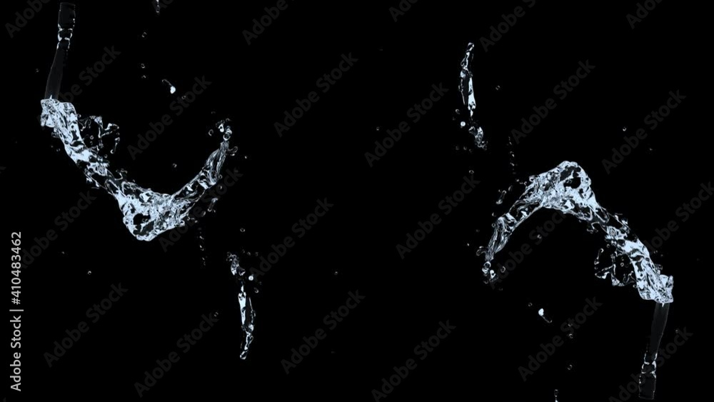 Poster clear water splashes effect on black background in 3d rendering slow motion.
