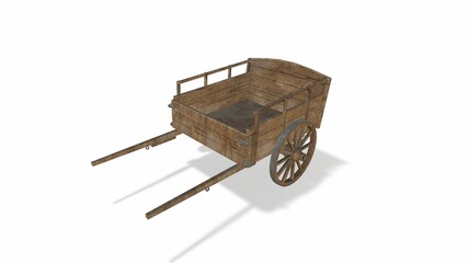 Old wheel from a cart on a white background 3d-illustration3d-rendering