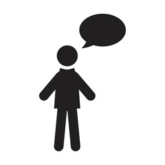 Chat icon vector male person profile avatar with speech bubble symbol for discussion and information in flat color glyph pictogram illustration