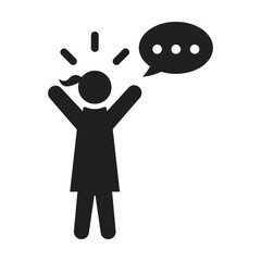 Speaking icon vector female person profile avatar with speech bubble symbol for discussion and information in flat color glyph pictogram illustration