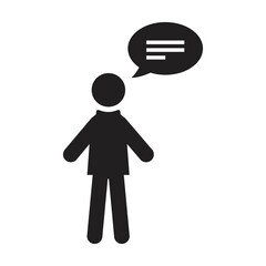 Speech bubble icon vector male person profile avatar with chat symbol for discussion and information in flat color glyph pictogram illustration