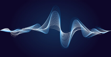 Blue soundwave. Earthquake impulse. Vibration waves sound. Minimal energy waves. Dynamic curve. Vector illustration abstract design.