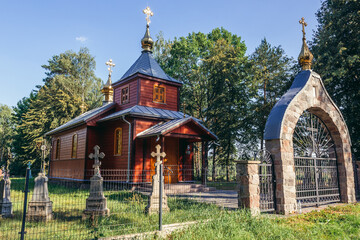 Nativity of Virgin Mary wooden Orthodox church in Opaka Duza village, Podlasie region of Poland