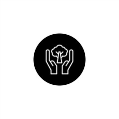 Save plant icon in round black style. Ecology and natural resources icon. Vector