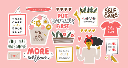 Set of stickers for daily planner, self love. 