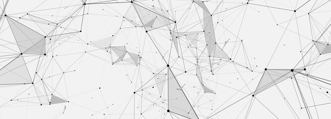 Abstract digital background of points, lines and triangles. Glowing plexus. Big data. Network or connection. Abstract technology science background. 3d vector illustration.