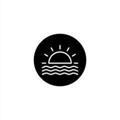 Sunrise icon in round black style. Ecology and natural resources icon. Vector