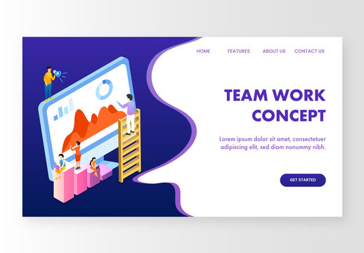 Teamwork Concept Based Landing Page with Analysts Analysis the Data in Computer and 3D Bar Graph
