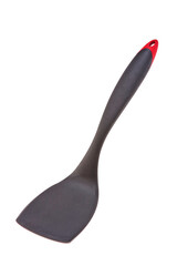 Dark gray with red plastic kitchen spatula, isolated on white background