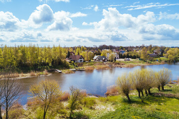 Beautiful river with house and willows