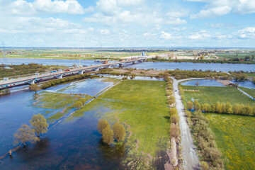 Motorway crossing the flooded river meadows