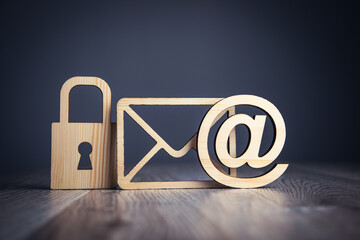 A padlock and email with letter symbol