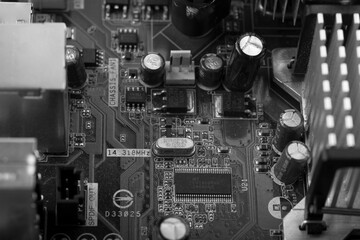 Fototapeta premium black and white image of a dusty microcircuit