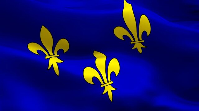Ile de France flag Motion Loop video waving in wind. Realistic Ile de France Flag background. Ile de France Flag Looping Closeup 1080p Full HD 1920X1080 footage. Ile de France country flags footage vi