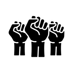 Three clenched fists raised in protest glyph icon