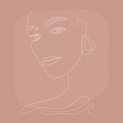 Line art woman portrait. Abstract lineart pattern background for design beauty shop poster, cosmetology product, girls party invitation etc.
