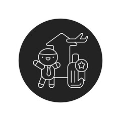 Incentive tourism glyph black icon. Cute character on training kawaii pictogram. Sign for web page, mobile app, button, logo. Vector isolated element.