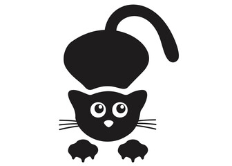 The cat is black funny. Vector image.