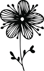 Black outline flower. Doodle around the decorative element for coloring book isolated on white background. Floral geometric circle. Vector illustration.