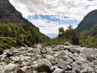 Mountain and valley landscape with rocks