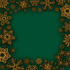 background with golden snowflakes frame