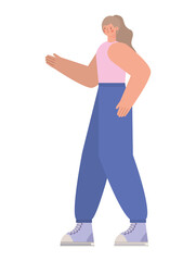 woman with blond hair and a blue jeans on a white background