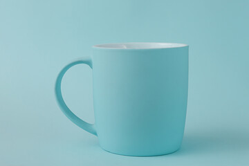 empty blue cup on same colored blue background.