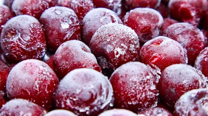 Frozen cherries close up. Fresh frozen berries.