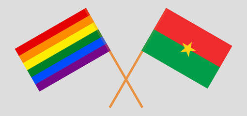 Crossed flags of LGBTQ and Burkina Faso