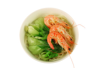 top view of seafood noodle with shrimp and vegetable
