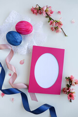 Easter card mockup. Easter eggs and willow twigs 