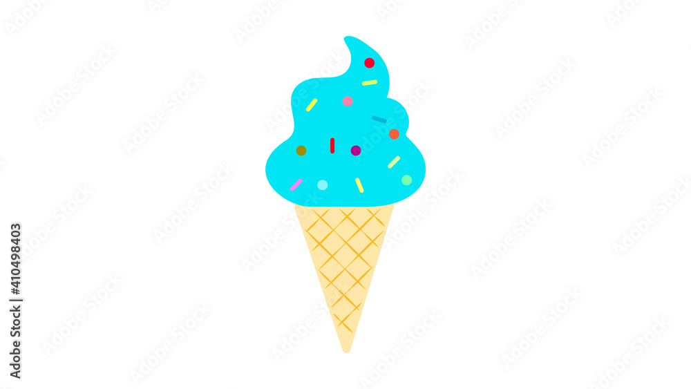 Poster delicious colorful ice cream in waffle cone isolated on white background. llustration for web design