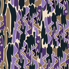 Abstract vector seamless pattern background of wavy short lines in dark purple tones