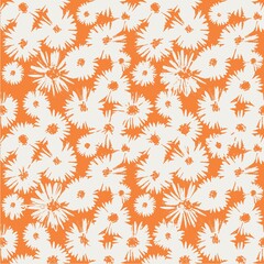 seamless pattern white flowers on orange background, scrapbooking paper