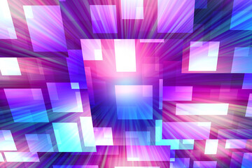 Geometric background in blue-violet color. Background on an abstract theme. Texture with geometric shapes of different sizes. Layered background. Light and rays from center of  image.