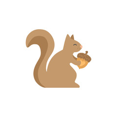 Cute squirrel with nut vector cartoon illustration