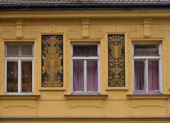 Facade of old house in historic downtown, Frydlant , Czech Republic