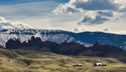 Mountain landscape, snow in the mountains in spring in Montana