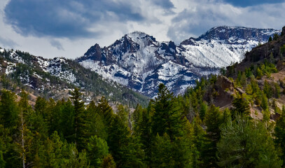 Mountain landscape, snow in the mountains in spring in Montana