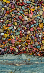 Multi-colored pebbles in the interior, round colored pebbles. Montana