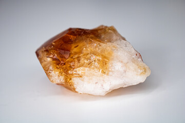 Citrine quartz crystal from three quarters side view