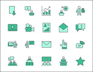 Set of Business Training Related Vector Line Icons. Contains such Icons as Teacher, Class, Presentation, Video, Book, Mentoring, Target and more. Editable Stroke. 32x32 Pixels.