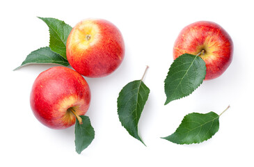 Fresh Red Apples With Green Leaves Isolated